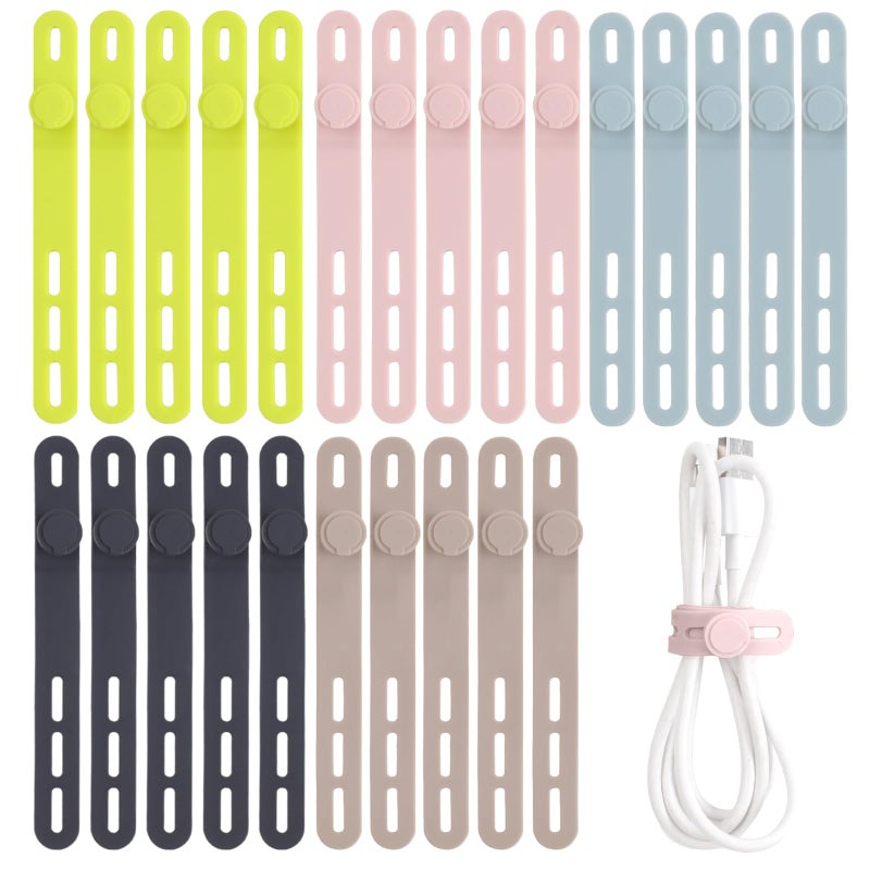 Oligei 25 Pcs Silicone Cable Ties  Cord Ties Cord Wrap  Cable Ties Reusable  High Elasticity Cord Wraps for Electrical Cords  Cord Organizer for Earphone  Phone Charger - Image 1